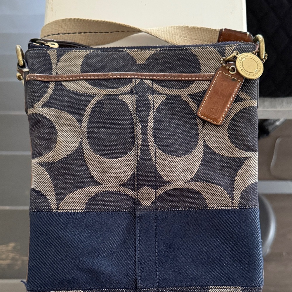 Coach Navy and Tan Crossbody Bag